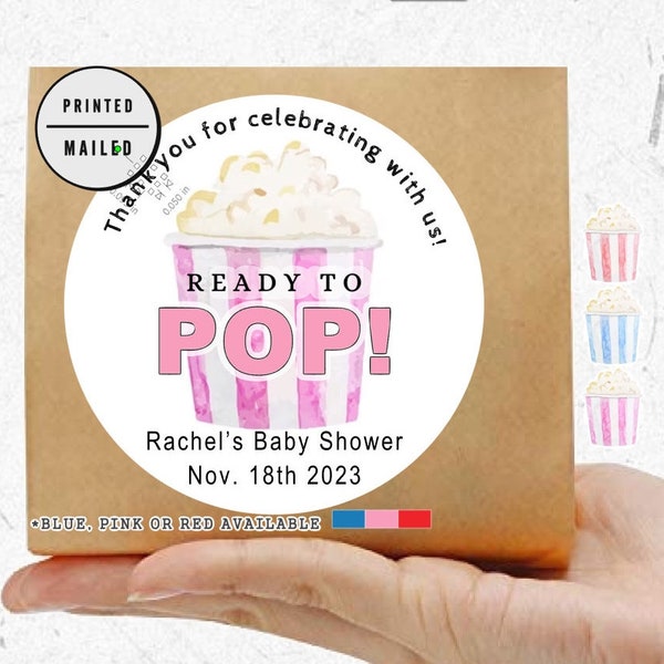 Ready To Pop Popcorn Favor Sticker, Baby Shower Labels, Party Favor Labels, Thank You Baby Shower Stickers