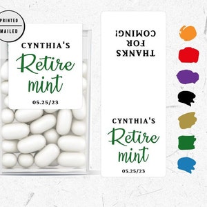 12 Tic Tac Stickers Retirement Party Favors, Tic Tac Labels Mint Favors, Retiremint, Mint Favors, Happy Retirement