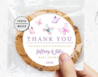 Butterfly Thank You For Fluttering By Party Favor  baby shower stickers, Baby shower thank you stickers, favors stickers,