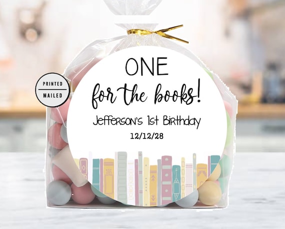 One for the books, Book Birthday Stickers, Book Themed Birthday Party, Library Theme Party, Thank you book party, Baby