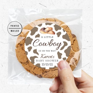 A Little Cowboy Cow Boy, Rodeo Western, Baby Shower Round Sticker, Baby Shower Favor Stickers,
