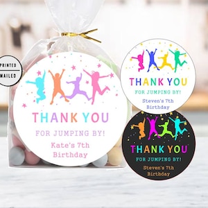 Jump Birthday stickers, Jump Trampoline Thank you Label Jump Favor, Bounce House Gift Birthday Stickers,  Personalized Birthday Party Favor