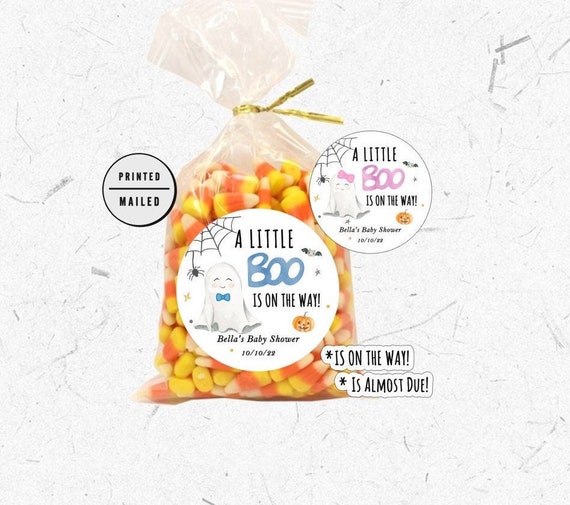 Little Boo on the way Halloween, Ghost Baby Shower, Halloween baby shower, Girl Ghost, Baby Shower, Round Sticker Halloween favor, Boy Ghost