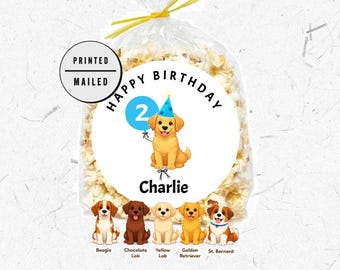 Hond Verjaardag Puppy Pawty, dieren, huisdier, bedankt, ronde sticker, hondenthema, hondenfeest, hondengunsten, eerste verjaardag