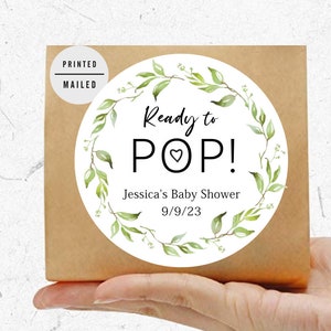 Ready to Pop Stickers, Eucalyptus Baby Shower Sticker, Greenery Baby Shower Favor Popcorn Labels Baby Shower ,  Baby Shower Round Sticker