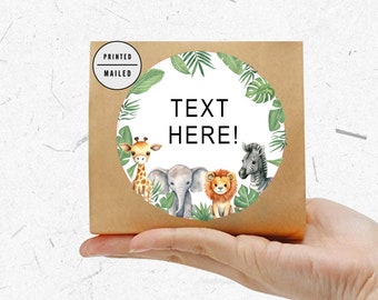 Adesivos para chá de bebê, chá de bebê com tema de animais de safári, adesivo de agradecimento, etiquetas para chá de bebê, chá de bebê da selva, animais da selva