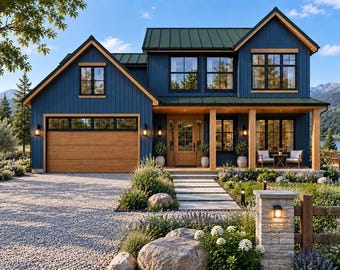 3 Bedroom Modern Farmhouse Plans | 3 Bath Two Story House Plan | 2 Car Garage Home Plans | Architectural PDF + Free CAD