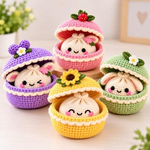 Kawaii-Dumpling-Häkelanleitungsset | Einfache Amigurumi-PDF-Anleitungen | Niedlicher Kürbiskorb | Niedliches Amigurumi-Plüschtier & Dampfgarer