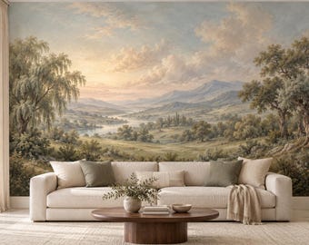 River Wallpaper for Classical Landscape Painting Living Room