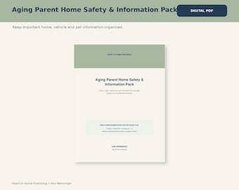 Aging Parent Home Safety and Information Pack, Senior Home Organizer, Emergency Printable Fillable PDF
