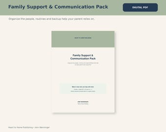 Aging Parent Family Support and Communication Pack, Caregiver Organizer, Senior Care Printable Fillable PDF