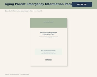 Aging Parent Emergency Information Pack Printable & Fillable PDF, Senior Emergency Binder, Caregiver Organizer