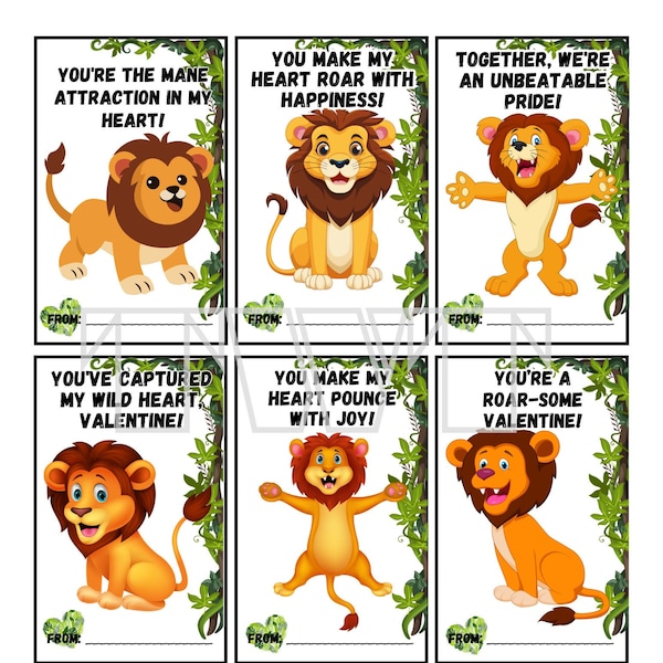 Lion Valentine Cards For Kids Printable