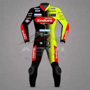 Tuta da moto Fabio Di Giannantonio, tuta da corsa in pelle originale GPlus con protezioni omologate CE, regalo per motociclisti