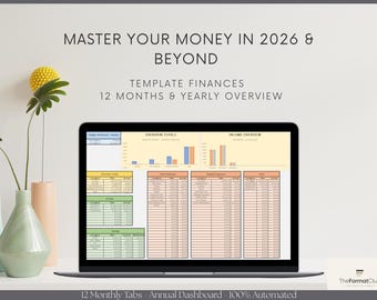 Financieel sjabloon | Jaaroverzicht | Maandelijkse uitgavenregistratie | Excel | Dashboard voor persoonlijke financiën | Budgetplanner voor 12 maanden