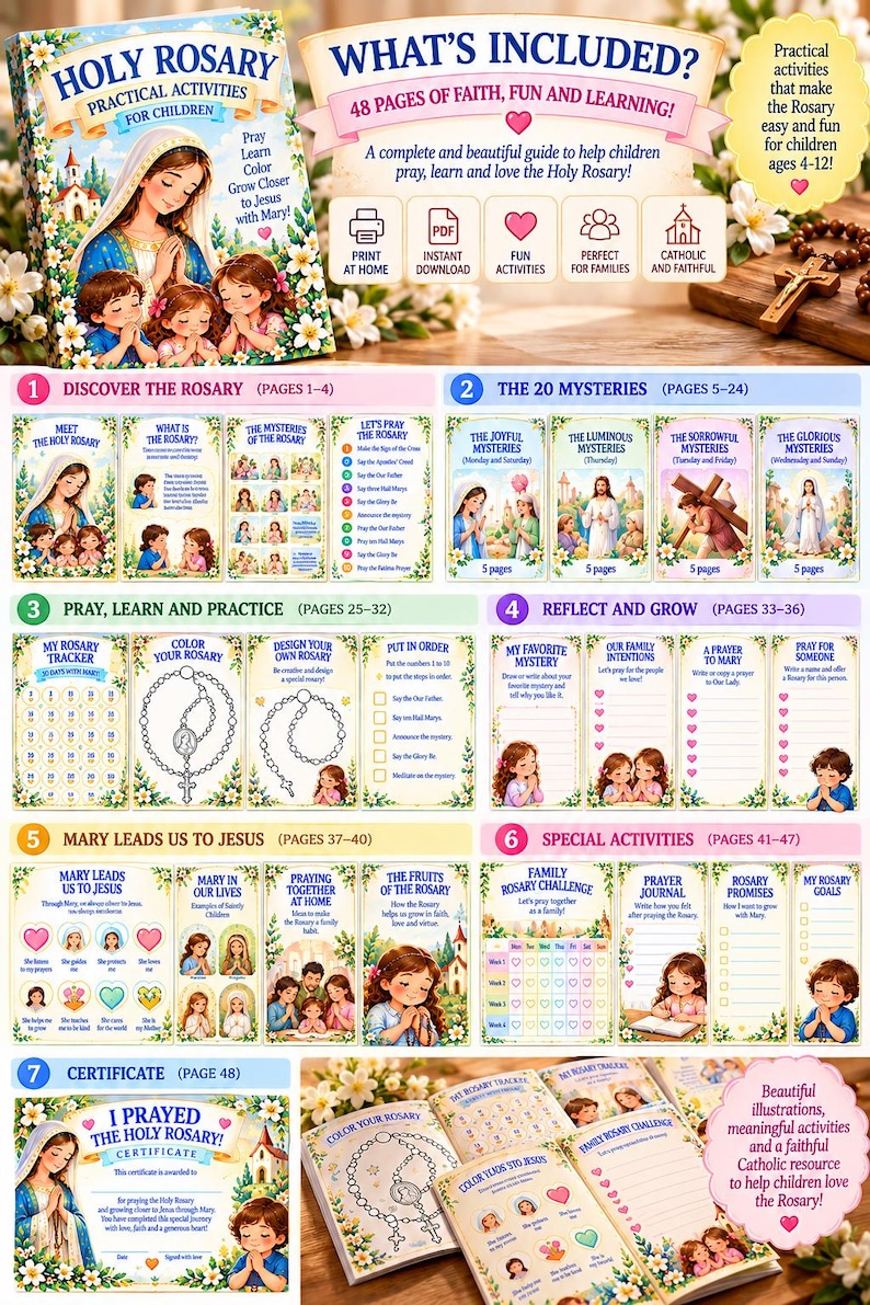 Rosary for Kids Printable | 20 Mysteries | Catholic Prayer Activity ...