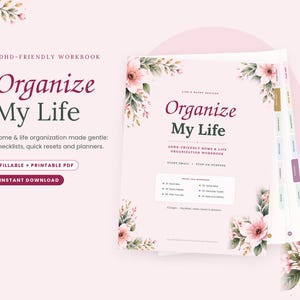 ADHD Home Organization Workbook, Fillable and Printable Life Planner, Declutter Checklist, Cleaning Schedule, US Letter A4, Digital Download