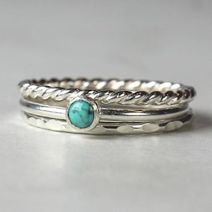 Sterling Silver Turquoise Stacking Ring Set: December Birthstone
