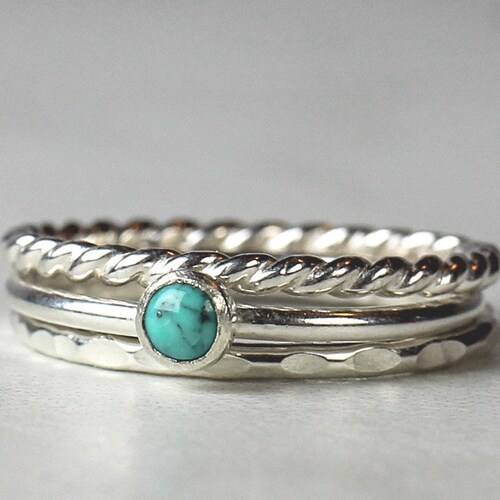 Turqoise Ring SET. Sterling Silver Stacking Rings SET. Seaside - Etsy ...