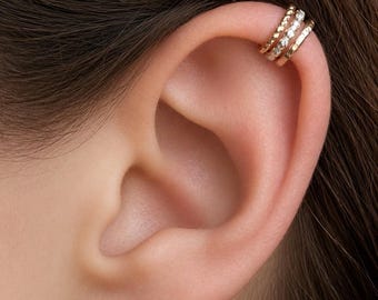 Mixed Metal Helix Ear Cuff Set • Sterling Silver, Gold, Rose Gold