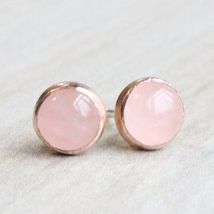 Rose Gold Rose Quartz Earrings // Rose Quartz Stud Earrings // 6mm Cabochon Earrings // 14k Rose Gold Filled Gemstone Studs