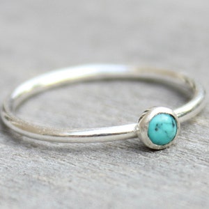 Sterling Silver Turquoise Ring // Silver Genuine Turquoise Stacking Ring // December Birthstone Ring // Tiny Gemstone Ring / Blue Stone Ring