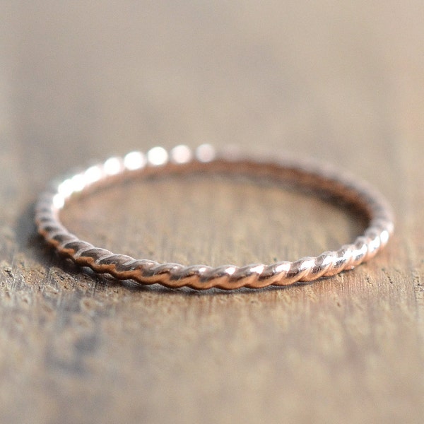 14K Rose Gold Filled Twist Ring // Simple Rose Gold Rope Ring // Stacking Ring // Rose Gold Spacer Ring // Create Your Own Stacking Ring Set