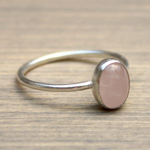 Sterling Silver Rose Quartz Ring // Silver Oval Rose Quartz Stacking Ring // Sterling Silver Ring // 8x6mm Pink Stone Ring // Gift for Her image 5