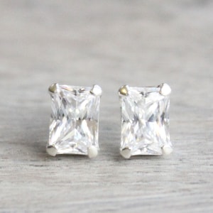 Emerald Cut Earrings // Sterling Silver Radiant Cubic Zirconia Stud Earrings // April Birthstone Bridal Earrings // Radiant Octagon Studs