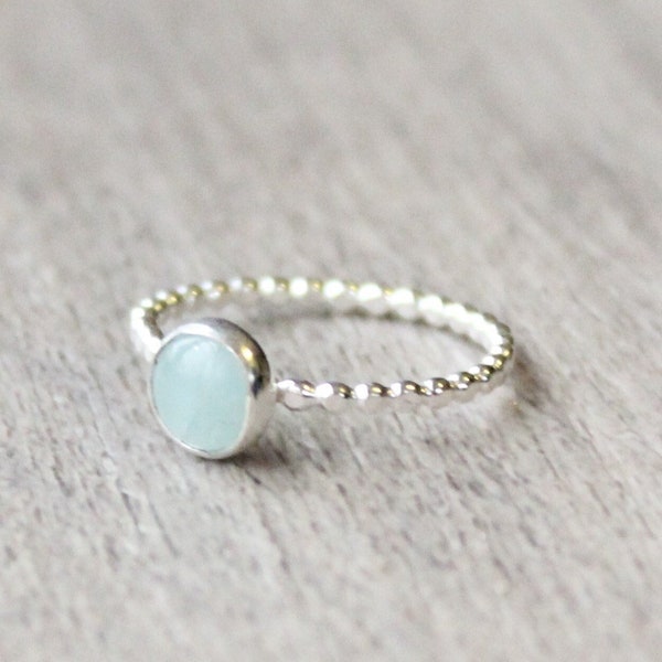 Aquamarine Ring Sterling Silver // Genuine Aquamarine Stacking Ring // March Birthstone Ring // 6mm Gemstone Ring // Sky Blue Stone Ring