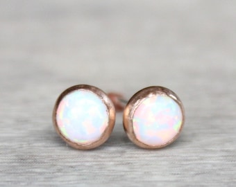 Rose Gold Filled Opal Stud Earrings: October Birthstone, 5mm