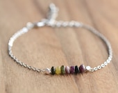 Sterling Silver Tourmaline Bracelet // 4mm Tourmaline Bead Bracelet // Bridesmaid Gift  // Tourmaline and Gold Bracelet // Gift for Her