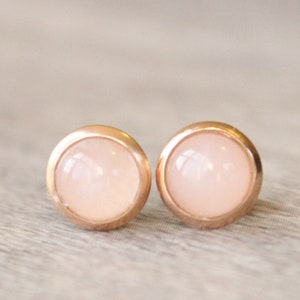 Rose Gold Rose Quartz Earrings // Rose Quartz Stud Earrings // 6mm Rose Quartz Cabochon Earrings // Rose Gold Plated Gemstone Studs