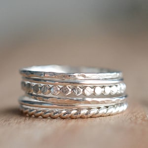 Set of 6 Sterling Silver Stacking Rings // Sterling Silver Stackable Ring Set // Rope Ring // Twist Ring // Spacer Rings // Bead Ring