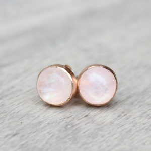 Rose Gold Moonstone Earrings // Rose Gold Moonstone Stud Earrings // 6mm Moonstone Cabochon Earrings // 14k Rose Gold Filled Gemstone Studs