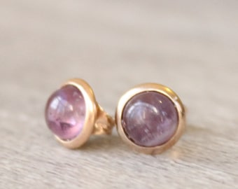 Rose Gold Amethyst Stud Earrings: 6mm Gemstone, Stainless Steel
