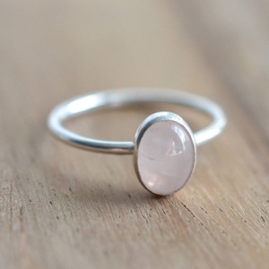 Sterling Silver Rose Quartz Ring // Silver Oval Rose Quartz Stacking Ring // Sterling Silver Ring // 8x6mm Pink Stone Ring // Gift for Her image 1