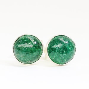 Aventurine Earrings // Aventurine Stud Earrings // 6mm Aventurine Cabochon Earrings // Sterling Silver Gemstone Studs