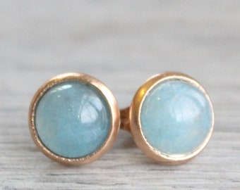 Aquamarine Quartz Earrings // Rose Gold Aquamarine Stud Earrings // March Birthstone Earrings // 8mm Gemstone Earrings