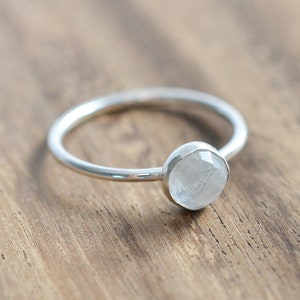Rose Cut Rainbow Moonstone Ring: Sterling Silver June Birthstone
