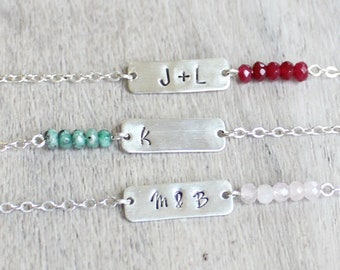 Initial Bar Bracelet // Custom Name Bracelet // Personalized Letter Bracelet // Sterling Silver Name Plate // Mothers Day Gift // Birthstone