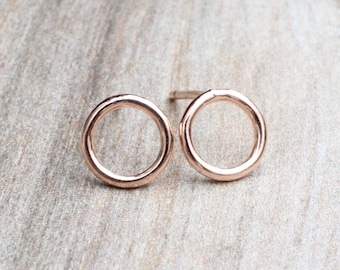 7mm Rose Gold Circle Stud Earrings // 14k Rose Gold Filled Open Circle Studs // Simple Rose Gold Studs