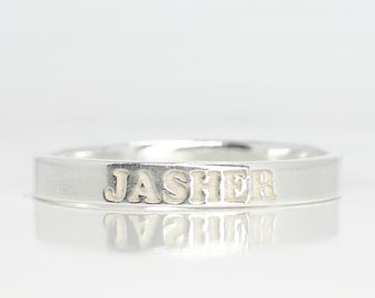 Anello in argento sterling con sottile incisione - Anello impilabile personalizzato