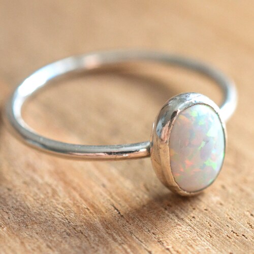 White Opal Ring Sterling Silver White Opal Rings Round Opal | Etsy