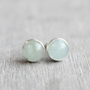Aquamarine Stud Earrings: Sterling Silver, 6mm March Birthstone