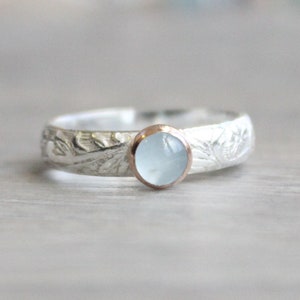 Aquamarine Ring // Sterling Silver and Rose Gold Ring // Aquamarine Stacking Ring // Mixed Metals // Silver Band Rose Gold Setting