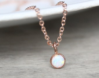 Rose Gold Opal Necklace: October Birthstone, Bridesmaids Gift