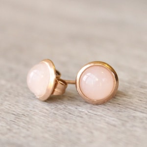 Rose Gold Rose Quartz Earrings // Rose Quartz Stud Earrings // 6mm Rose Quartz Cabochon Earrings // Rose Gold Plated Gemstone Studs image 2