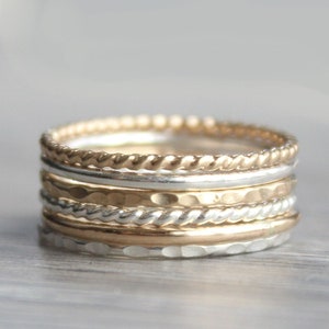 Stacking Ring Set // Set of 6 Gold and Silver Stackable Rings // Sterling Silver and 14K Gold Filled Stackable Rings // Mixed Metals image 1