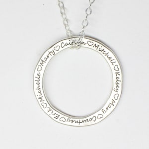 Sterling Silver Circle Name Necklace | Custom Engraved Grandma Necklace Pendant | Handmade Personalized Jewelry